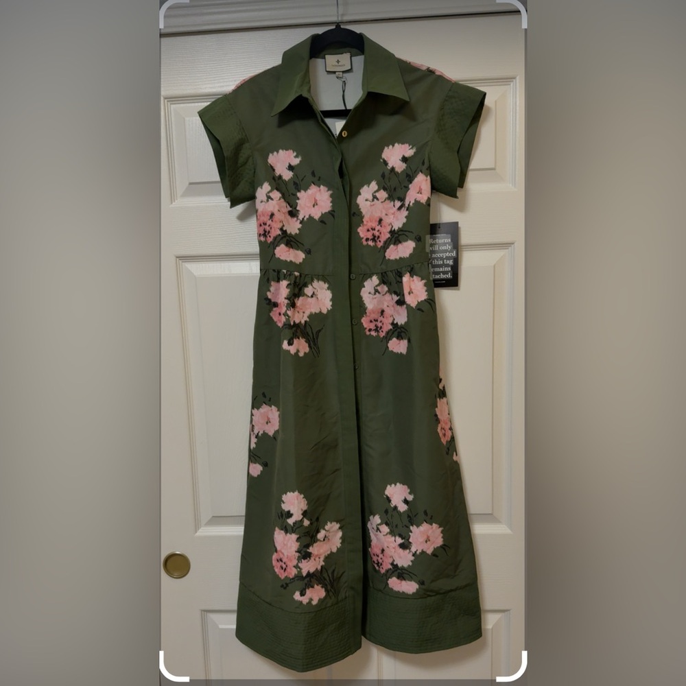 Tuckernut olive and pressed powder floral  Chloe dress size XS - Picture 2 of 8